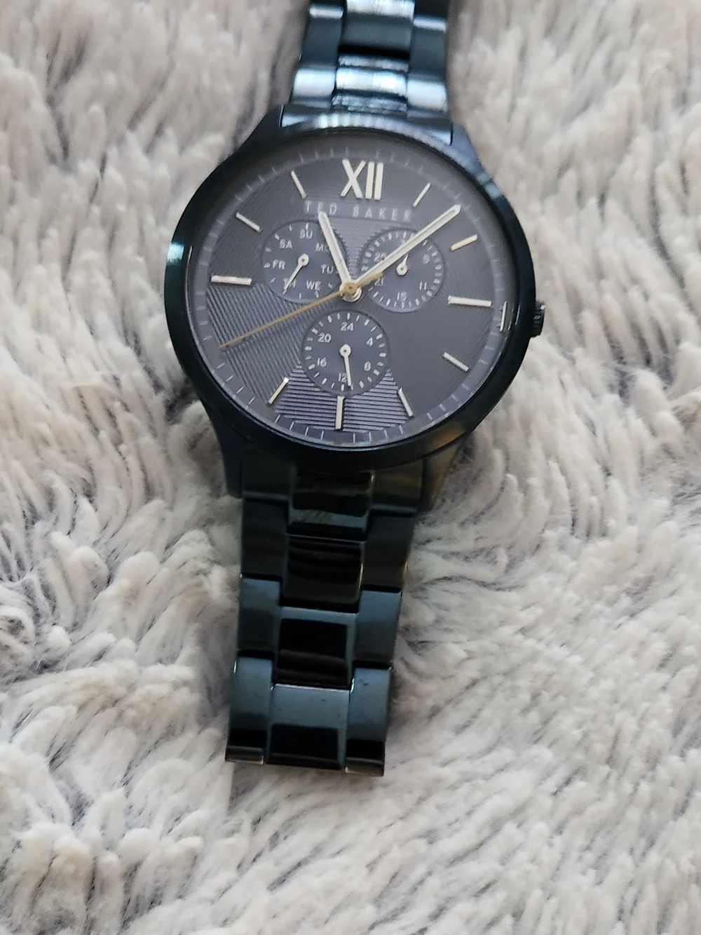 Ted Baker Dark Blue Multi-Function Watch with Gold Accents